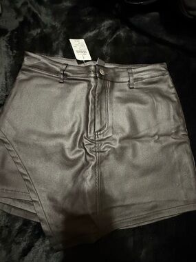 Windsor Black Faux Leather Mini Skirt with Shiny Finish